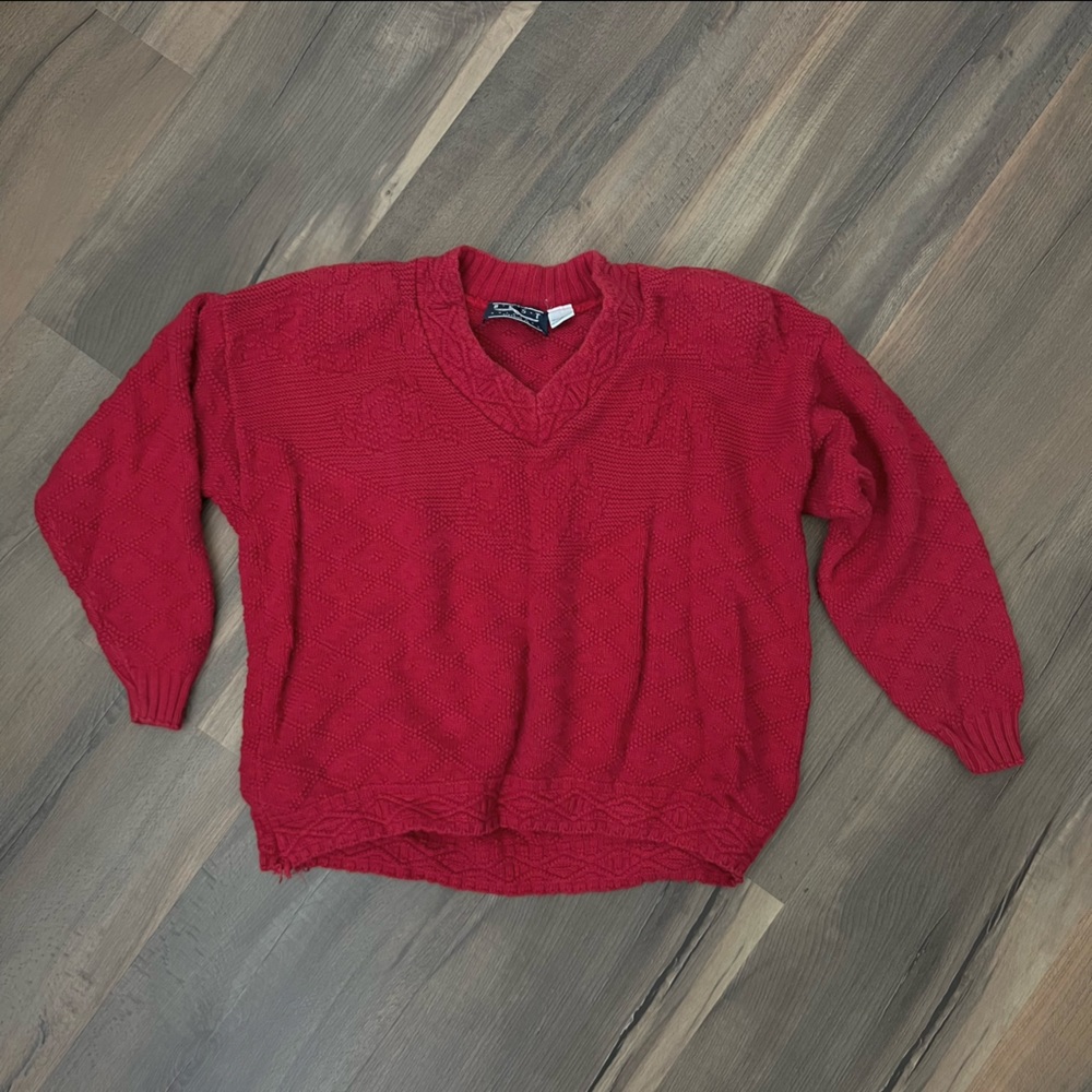 Vintage Best American Clothing Co Chunky Knit Patterned Sweater Red Size Medium